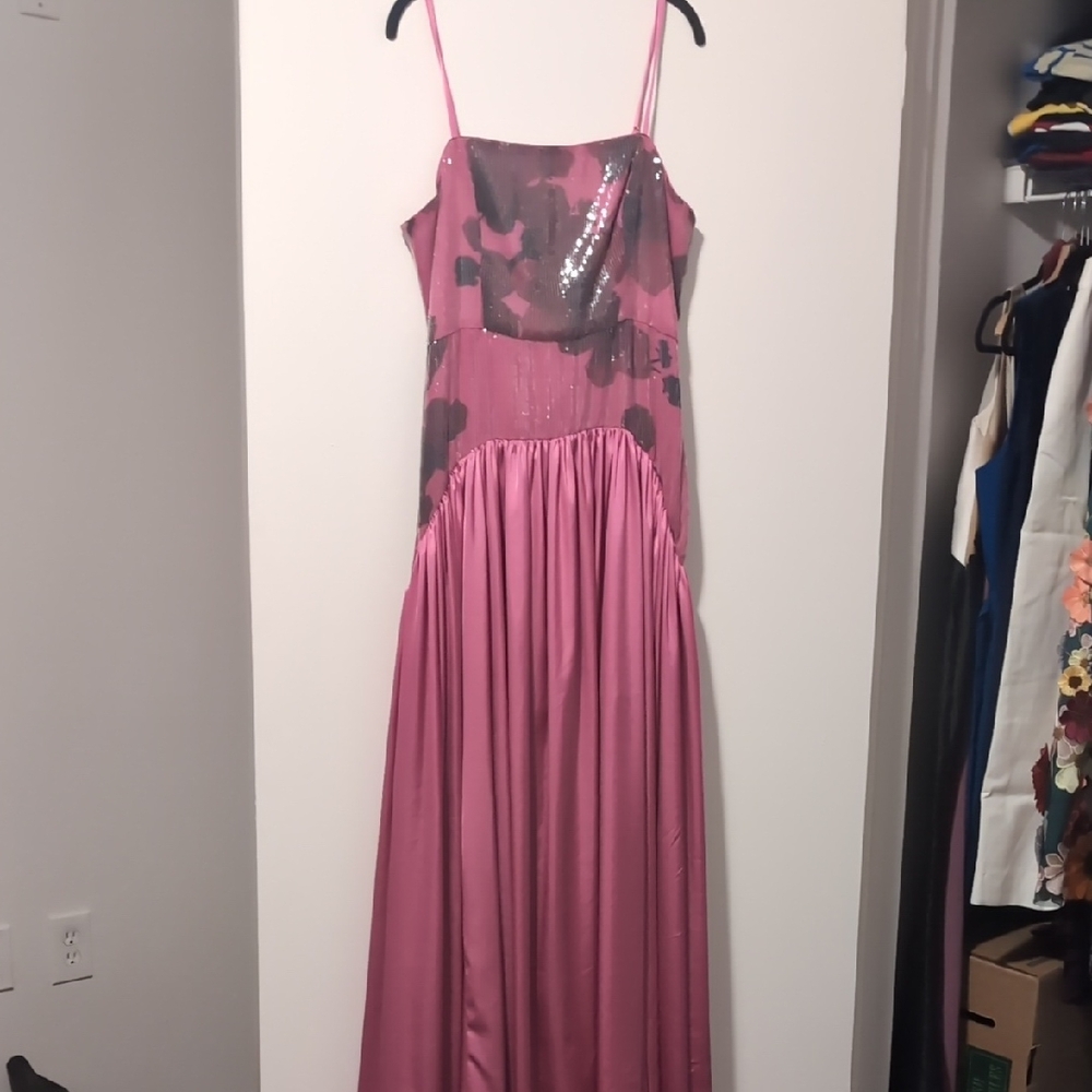 Pink Sequin Floral Dress